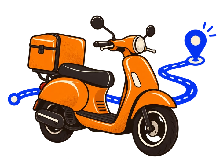 Moto de reparto con una ruta ilustrativa